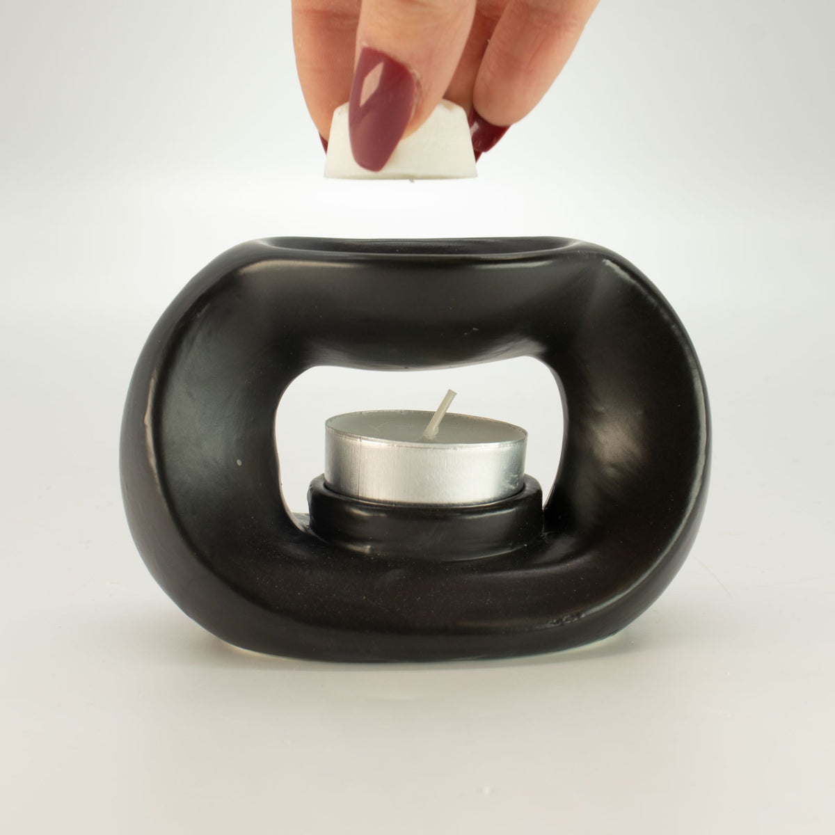 Keramik-Duftlampe im Zen-Stil – Ovale Kieselform – Mattschwarz