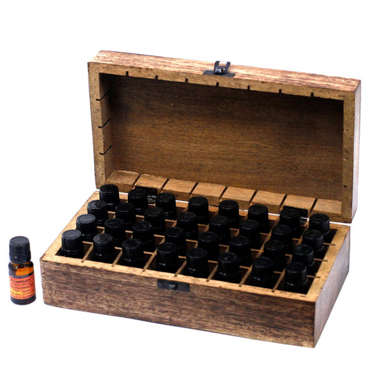 Aromatherapie-Box aus Mangoholz – Blumenmuster (für 32 Flaschen)