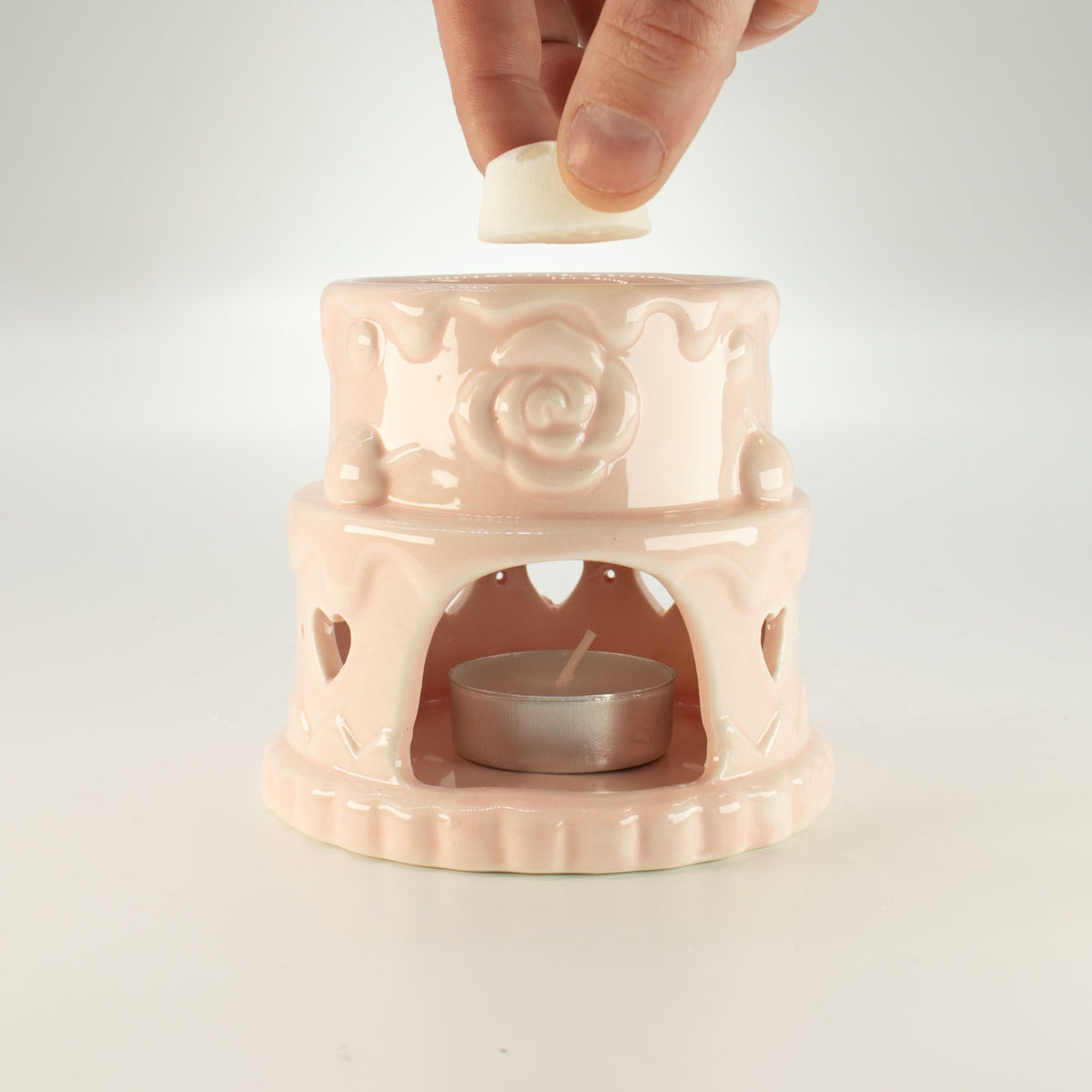 Keramik-Duftlampe in Kuchenform – Herzen – Rosa