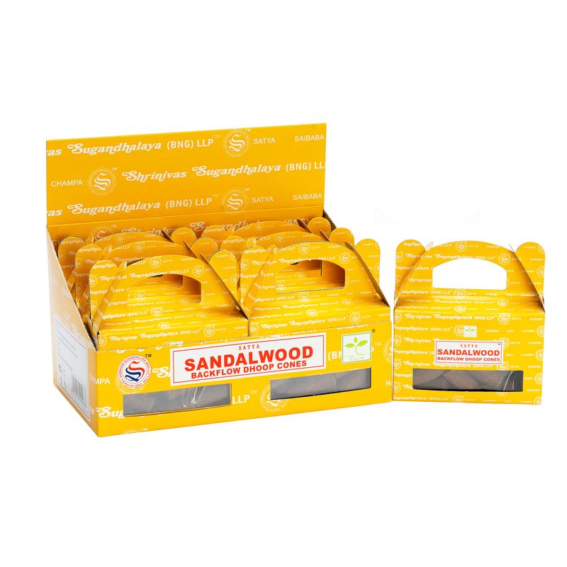 Box mit Satya Sandal Wood Backflow-Räucherkegeln