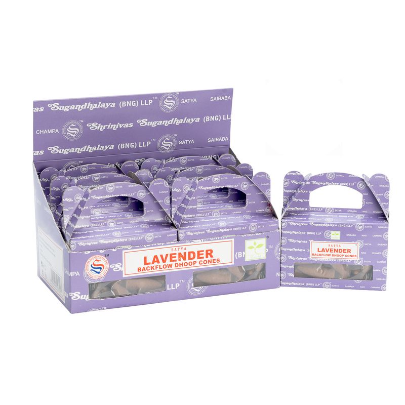 Box mit Satya Lavender Backflow-Räucherkegeln