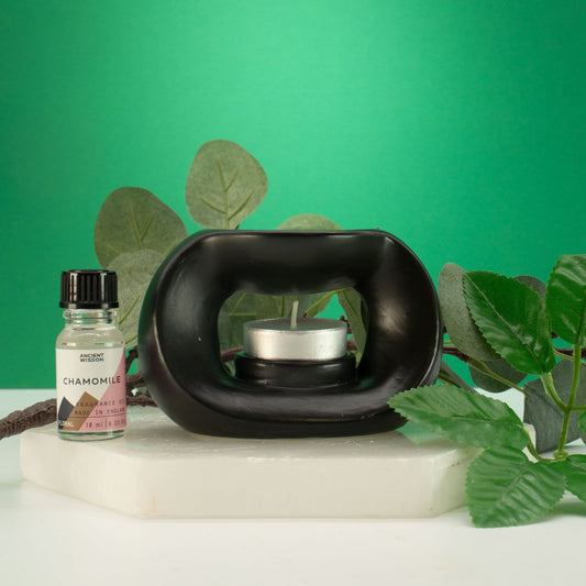 Keramik-Duftlampe im Zen-Stil – Ovale Kieselform – Mattschwarz