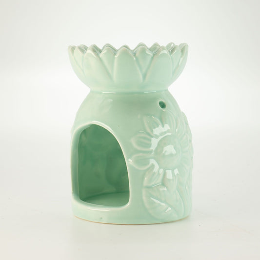 Keramik-Duftlampe mit Sonnenblume – Pastellgrün