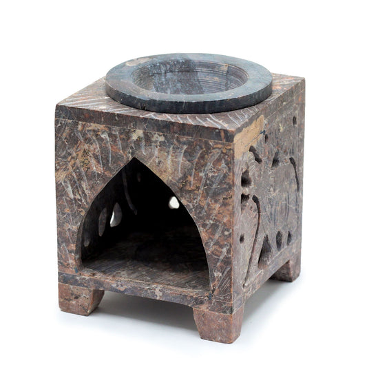Quadratische Speckstein-Duftlampe 10x7,5 cm – Elefant