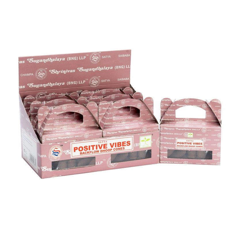 Box mit Satya Positive Vibes Backflow-Räucherkegeln