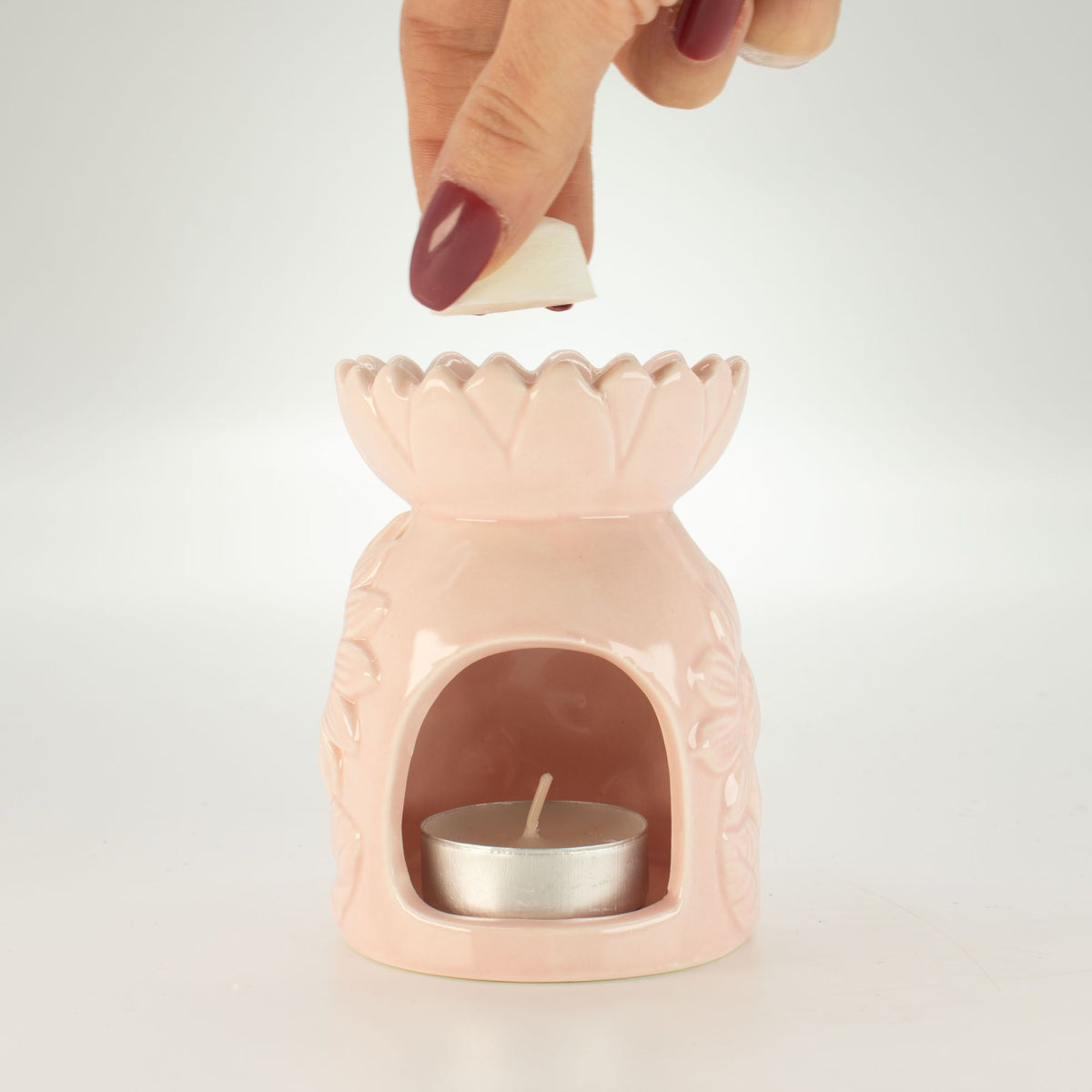 Keramik-Duftlampe mit Sonnenblume – Pastellrosa