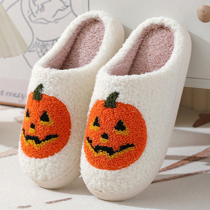 Warme Halloween-Hausschuhe mit Kürbis-Motiv, Cartoon-Design, Winter-Pantoffeln für Damen und Herren, für Zuhause