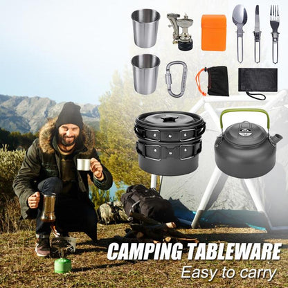 Camping-Kochgeschirr-Set aus Aluminium, Outdoor-Kochset mit Töpfen und Geschirr für Camping, Wandern, Picknick und BBQ