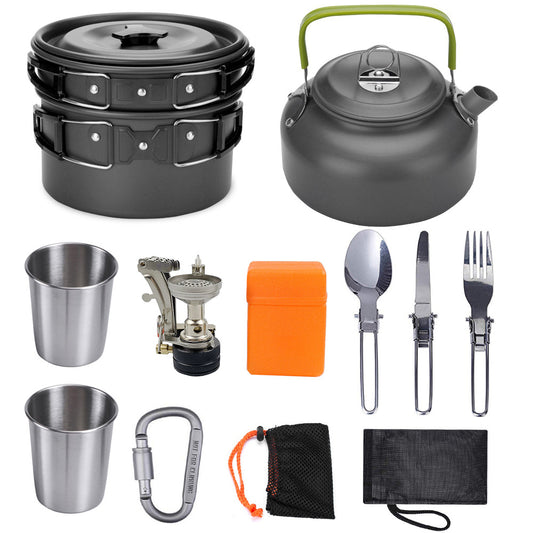 Camping-Kochgeschirr-Set aus Aluminium, Outdoor-Kochset mit Töpfen und Geschirr für Camping, Wandern, Picknick und BBQ