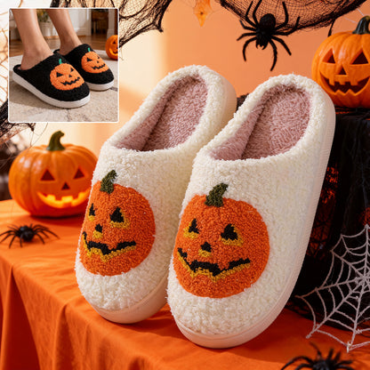 Warme Halloween-Hausschuhe mit Kürbis-Motiv, Cartoon-Design, Winter-Pantoffeln für Damen und Herren, für Zuhause