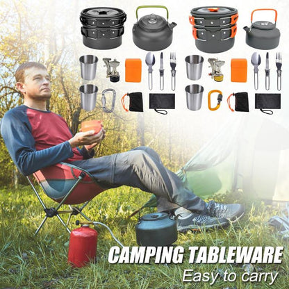 Camping-Kochgeschirr-Set aus Aluminium, Outdoor-Kochset mit Töpfen und Geschirr für Camping, Wandern, Picknick und BBQ