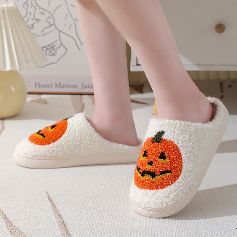 Warme Halloween-Hausschuhe mit Kürbis-Motiv, Cartoon-Design, Winter-Pantoffeln für Damen und Herren, für Zuhause