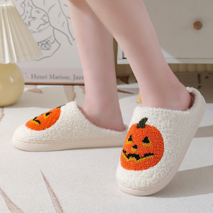 Warme Halloween-Hausschuhe mit Kürbis-Motiv, Cartoon-Design, Winter-Pantoffeln für Damen und Herren, für Zuhause