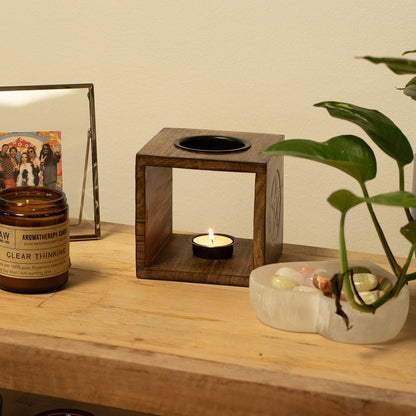 Große quadratische Duftlampe aus Mangoholz – Lebensbaum