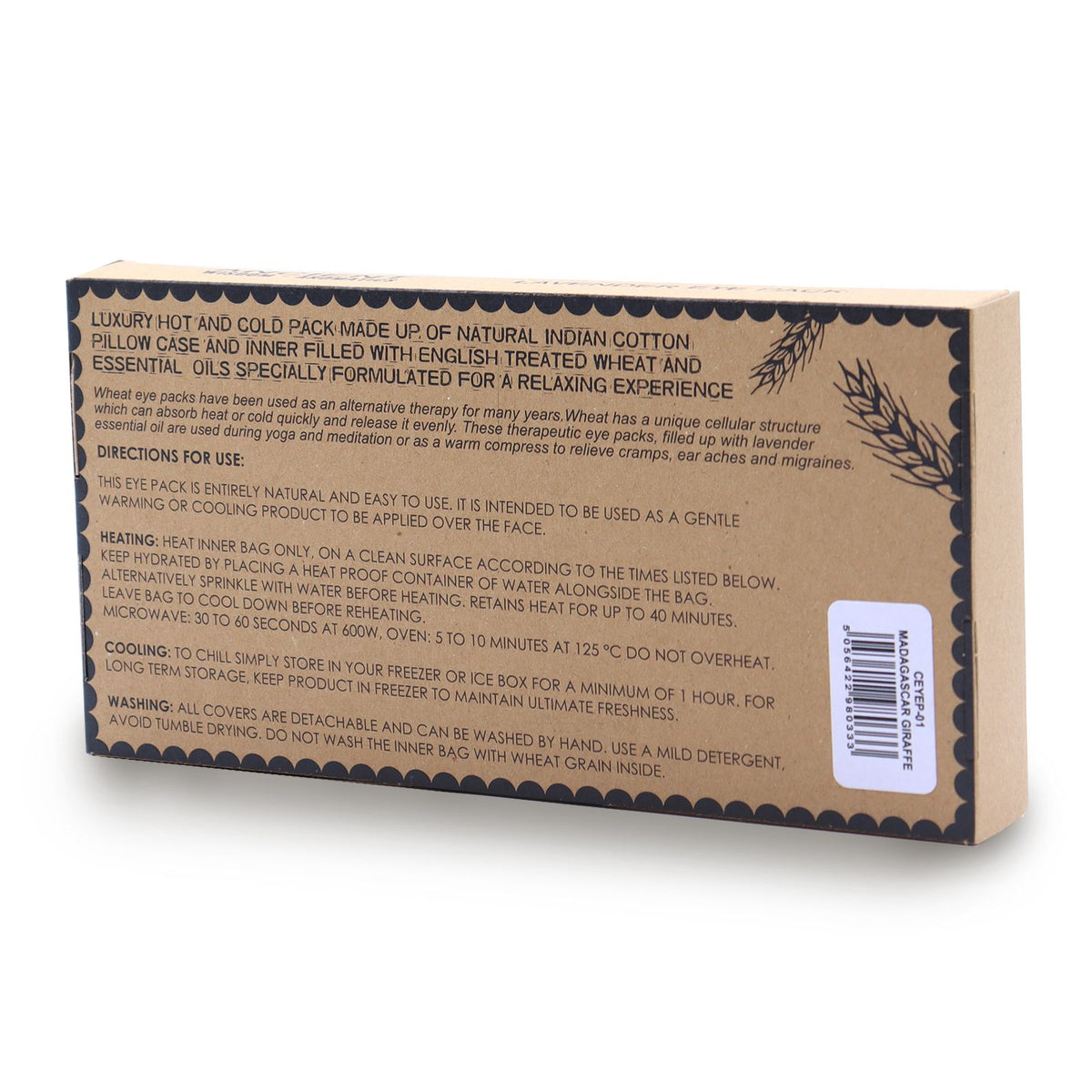 Lavendel-Augenkissen aus Baumwolle und Juco in Geschenkbox – Madagascar Giraffe