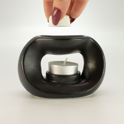 Keramik-Duftlampe im Zen-Stil – Ovale Kieselform – Mattschwarz