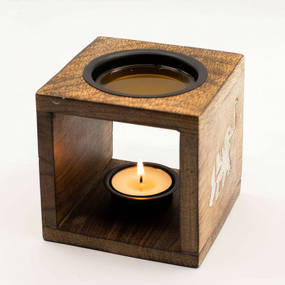 Quadratische Duftlampe aus Mangoholz – Elefant