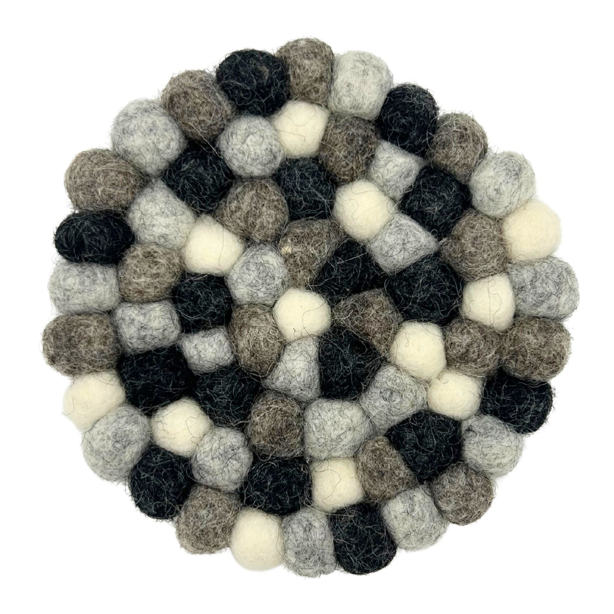 Runde Filzkugel-Untersetzer – 10 cm – Verschiedene Grautöne (4er-Set)