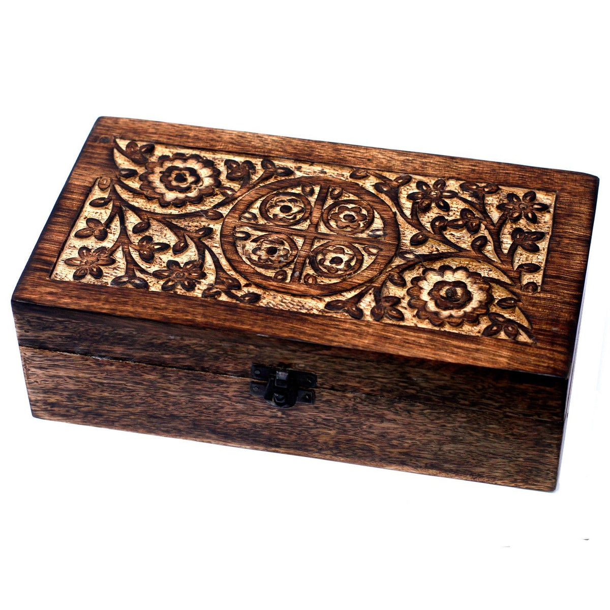 Aromatherapie-Box aus Mangoholz – Blumenmuster (für 24+1 Flaschen)