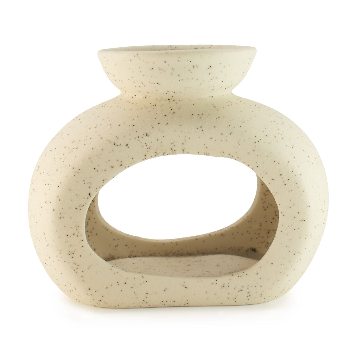 Keramik-Duftlampe im Zen-Stil – Ovale Kieselform – Gesprenkeltes Cremeweiß