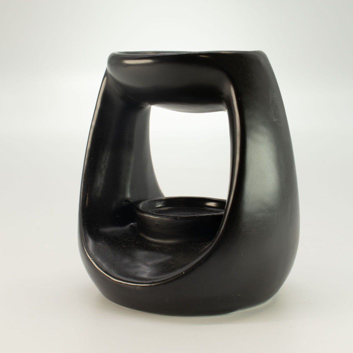 Keramik-Duftlampe im Zen-Stil – Groß, in ovaler Kieselform – Mattschwarz