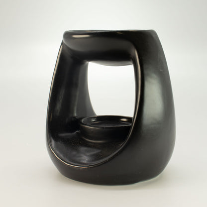 Keramik-Duftlampe im Zen-Stil – Groß, in ovaler Kieselform – Mattschwarz