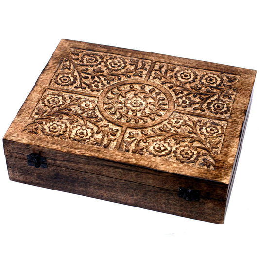 Aromatherapie-Box aus Mangoholz – Blumenmuster (für 80 Flaschen)