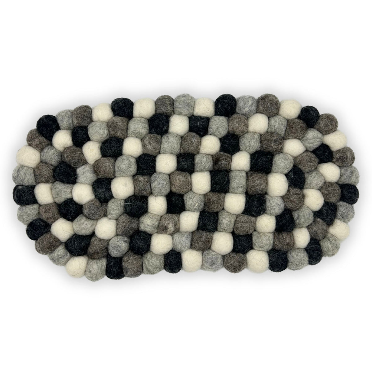 Ovale Filzkugel-Tischmatte – 38x18 cm – Verschiedene Grautöne
