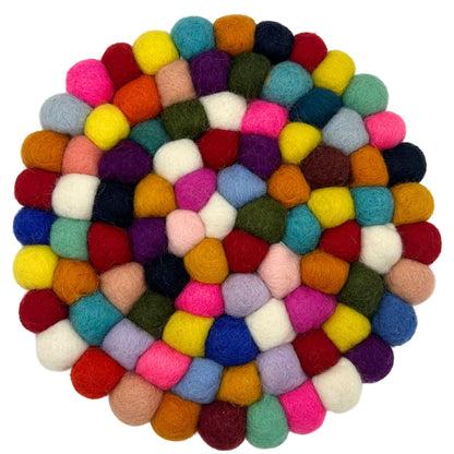 Runder Filzkugel-Untersetzer – 20 cm – Mehrfarbig