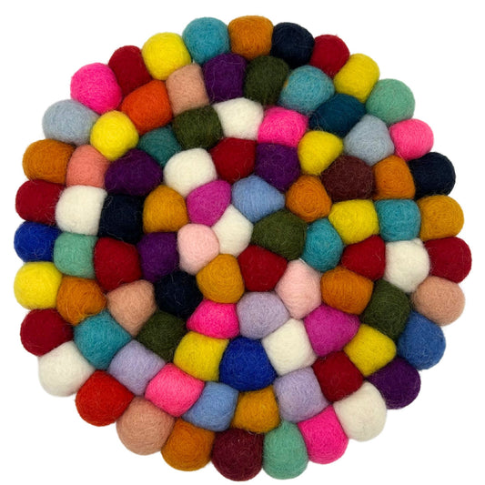 Runder Filzkugel-Untersetzer – 20 cm – Mehrfarbig