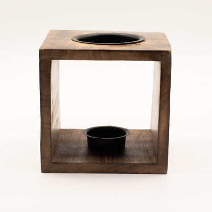 Große quadratische Duftlampe aus Mangoholz – Mondgöttin