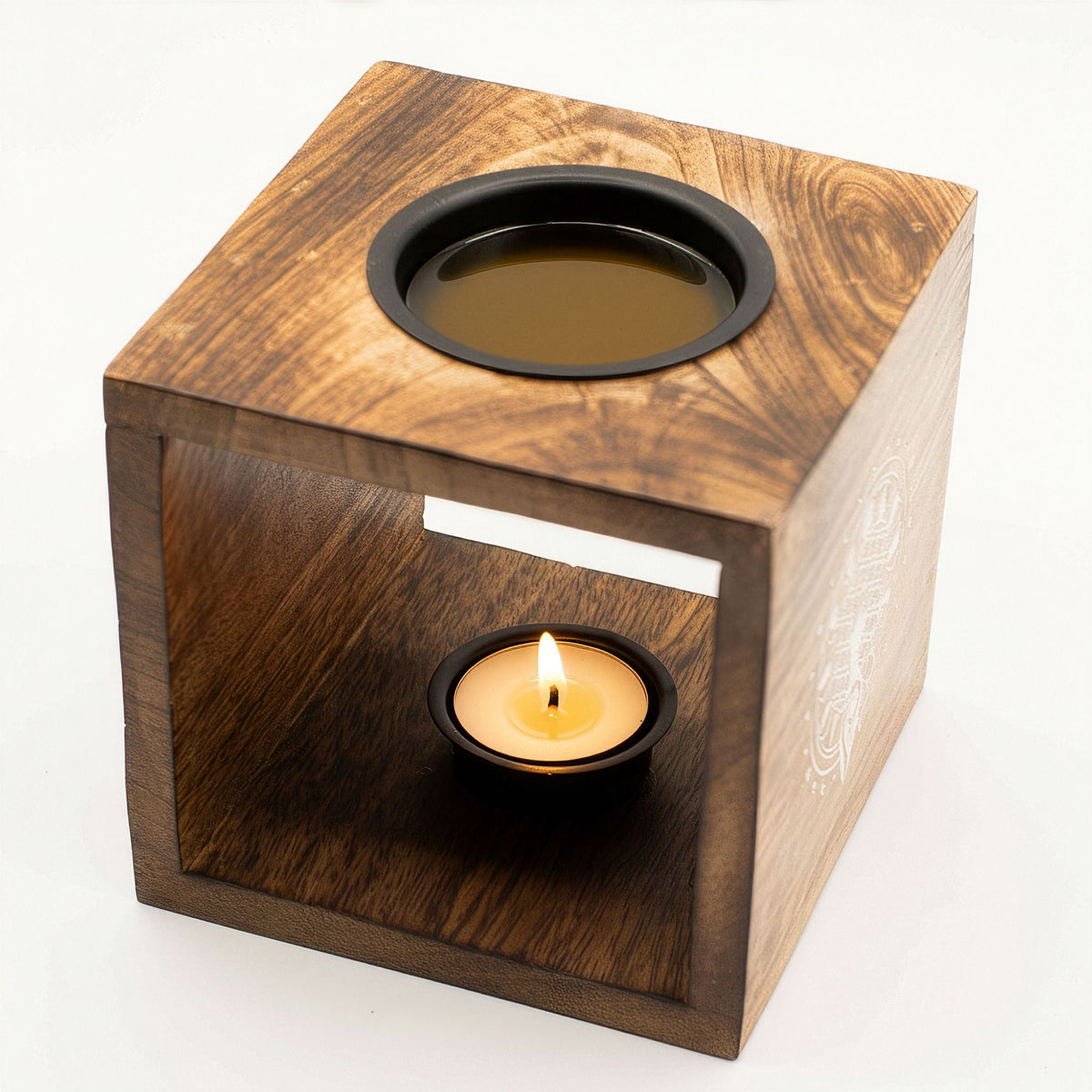 Große quadratische Duftlampe aus Mangoholz – Mondgöttin