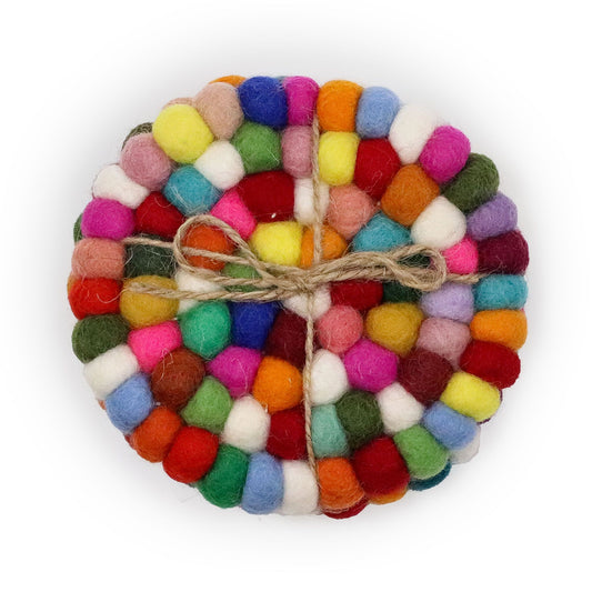 Runde Filzkugel-Untersetzer – 10 cm – Mehrfarbig (4er-Set)