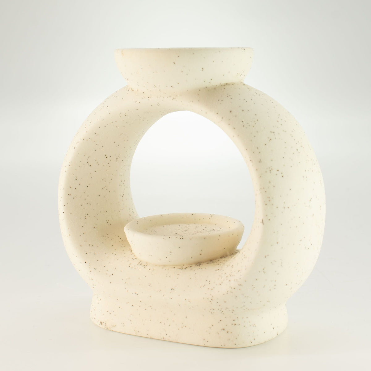 Keramik-Duftlampe im Zen-Stil – Groß, in ovaler Kieselform – Gesprenkeltes Cremeweiß