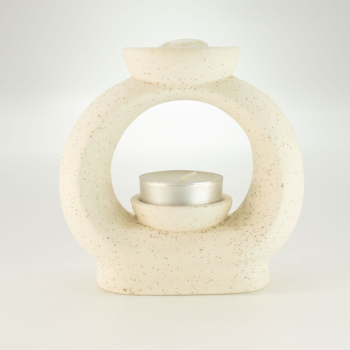 Keramik-Duftlampe im Zen-Stil – Groß, in ovaler Kieselform – Gesprenkeltes Cremeweiß