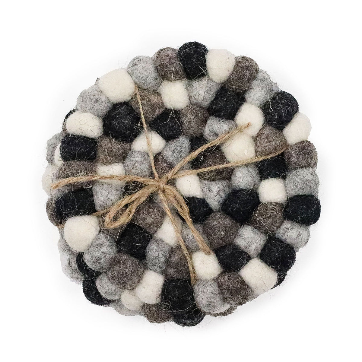 Runde Filzkugel-Untersetzer – 10 cm – Verschiedene Grautöne (4er-Set)