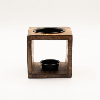 Quadratische Duftlampe aus Mangoholz – Hamsa