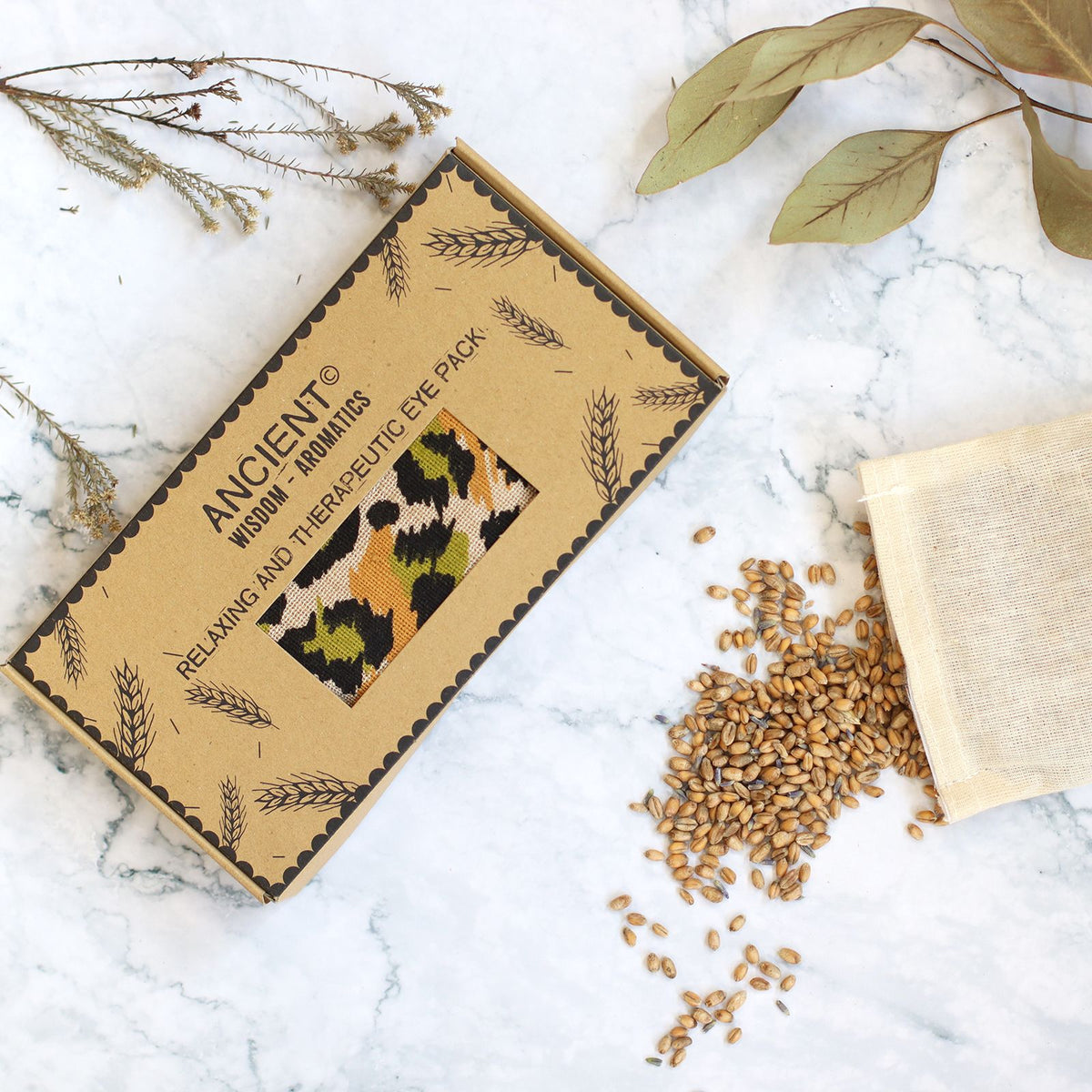 Lavendel-Augenkissen aus natürlicher Baumwolle und Juco in einer Geschenkbox – Night Leopard