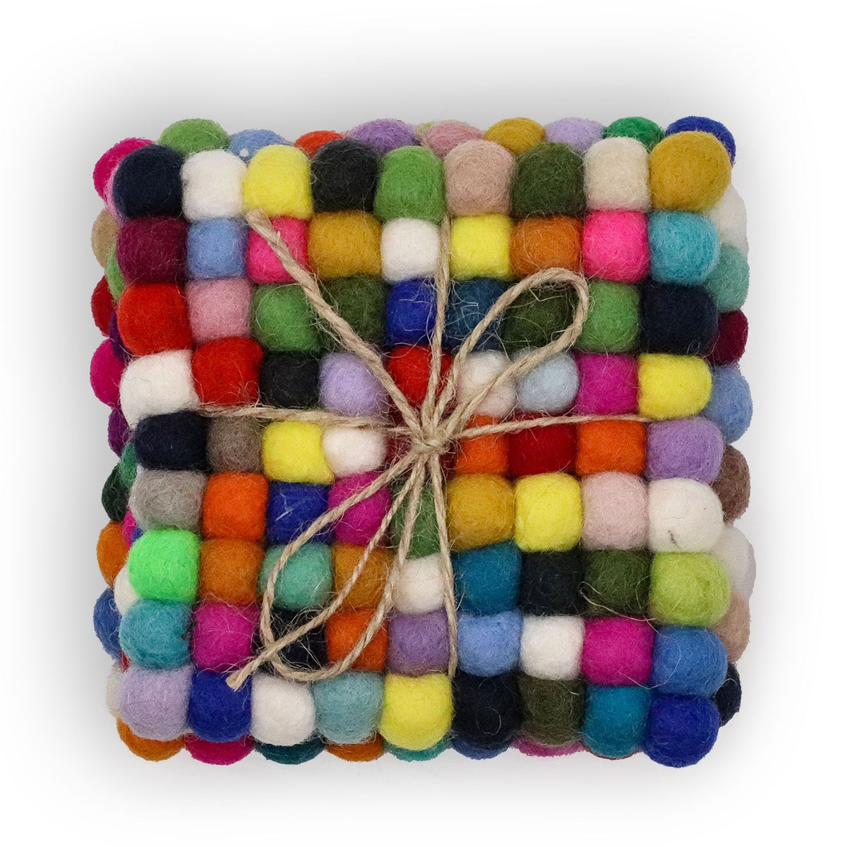 Quadratische Filzkugel-Untersetzer – 10 cm – Verschiedene Grautöne (4er-Set)