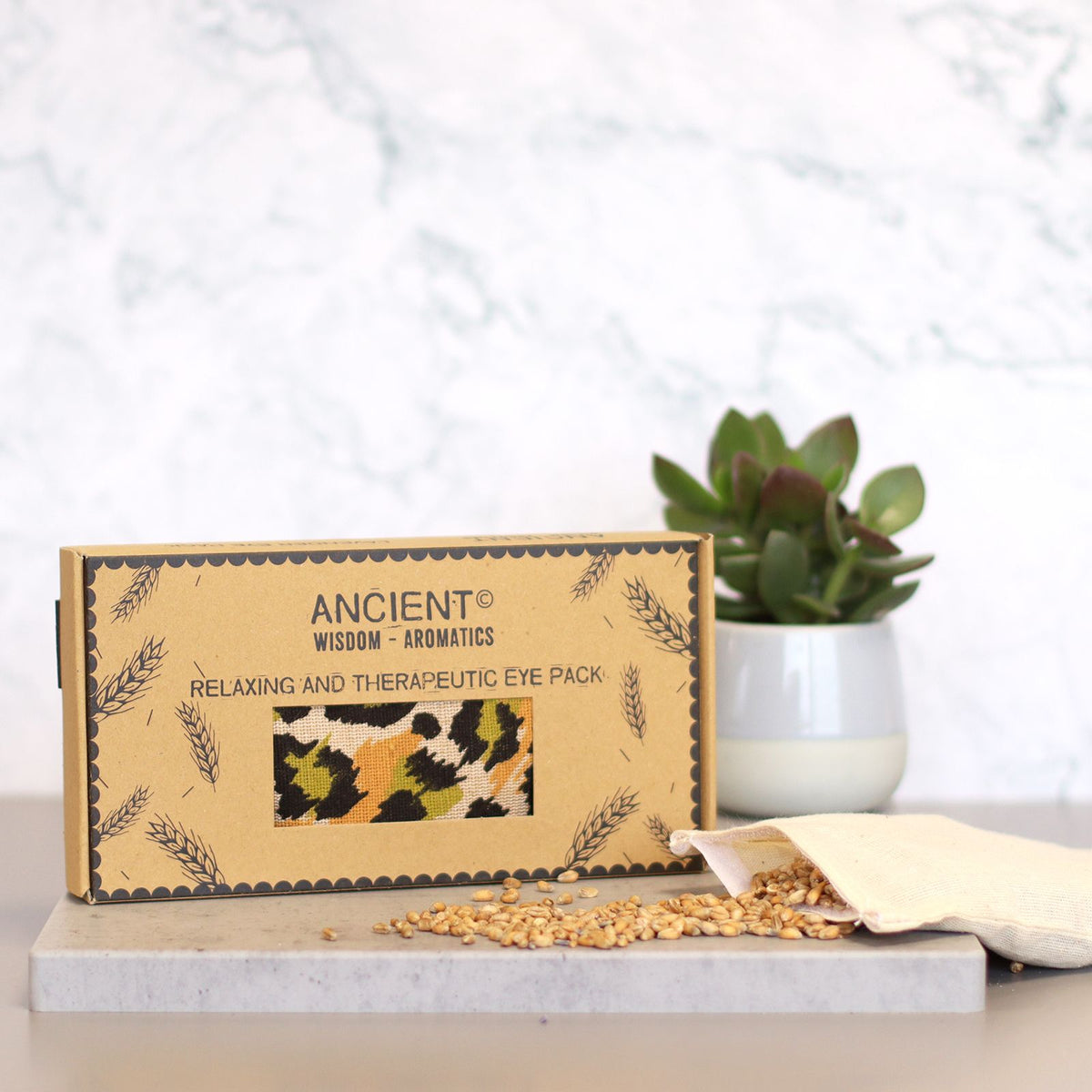 Lavendel-Augenkissen aus natürlicher Baumwolle und Juco in einer Geschenkbox – Night Leopard