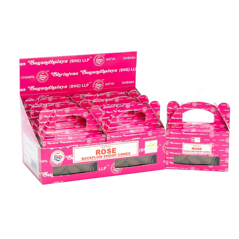 Box mit Satya Rose Backflow-Räucherkegeln