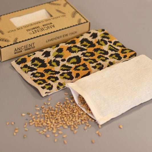 Lavendel-Augenkissen aus natürlicher Baumwolle und Juco in einer Geschenkbox – Night Leopard