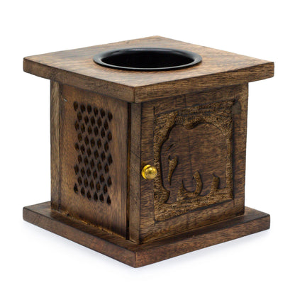 Große Duftlampe aus Mangoholz in Boxform – Elefant