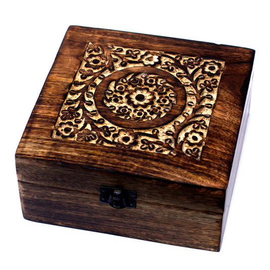 Aromatherapie-Box aus Mangoholz – Blumenmuster (für 25 Flaschen)