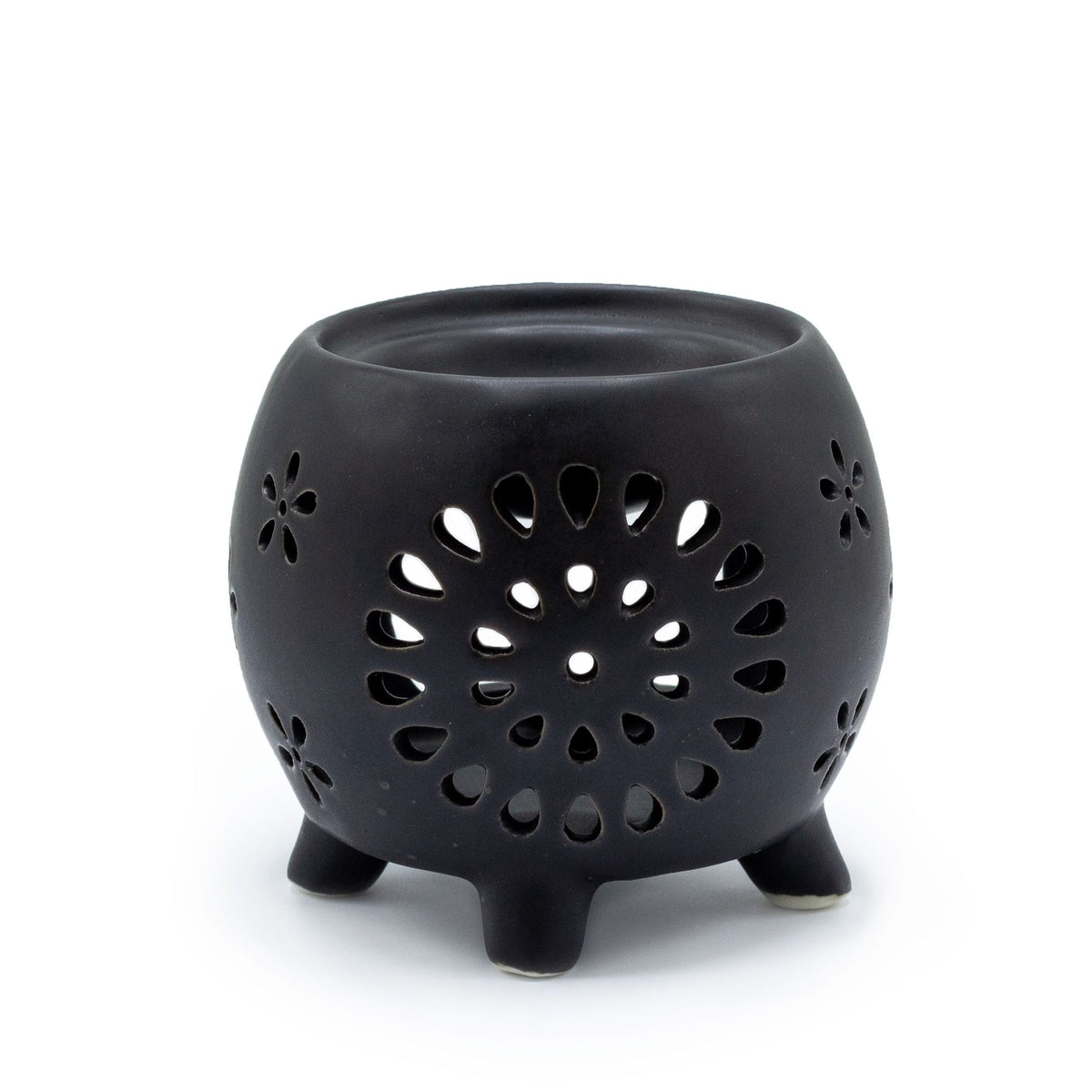 Bauchige Duftlampe Flower Burst – Mattschwarz