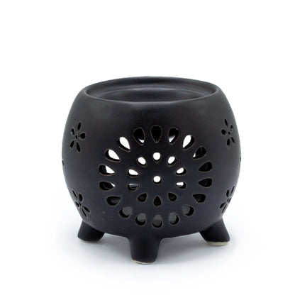 Bauchige Duftlampe Flower Burst – Mattschwarz