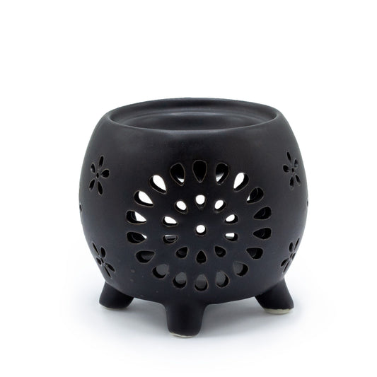 Bauchige Duftlampe Flower Burst – Mattschwarz