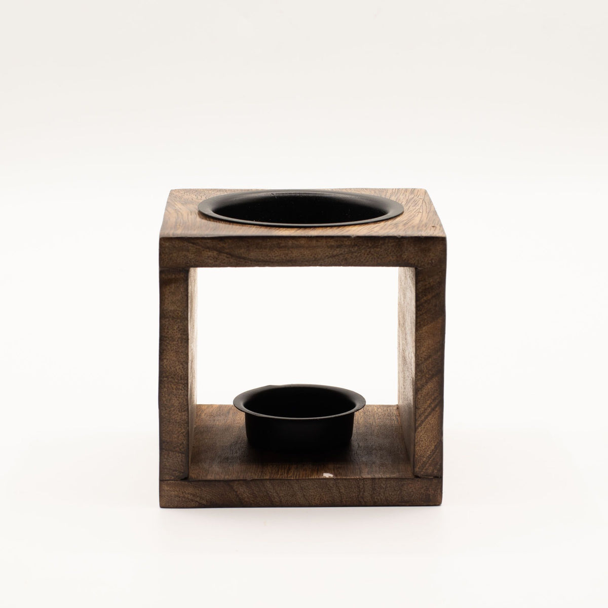 Quadratische Duftlampe aus Mangoholz – Yin Yang