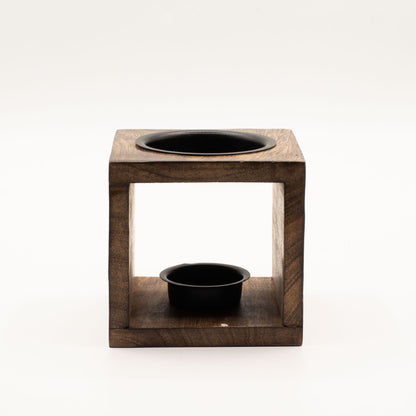 Quadratische Duftlampe aus Mangoholz – Yin Yang