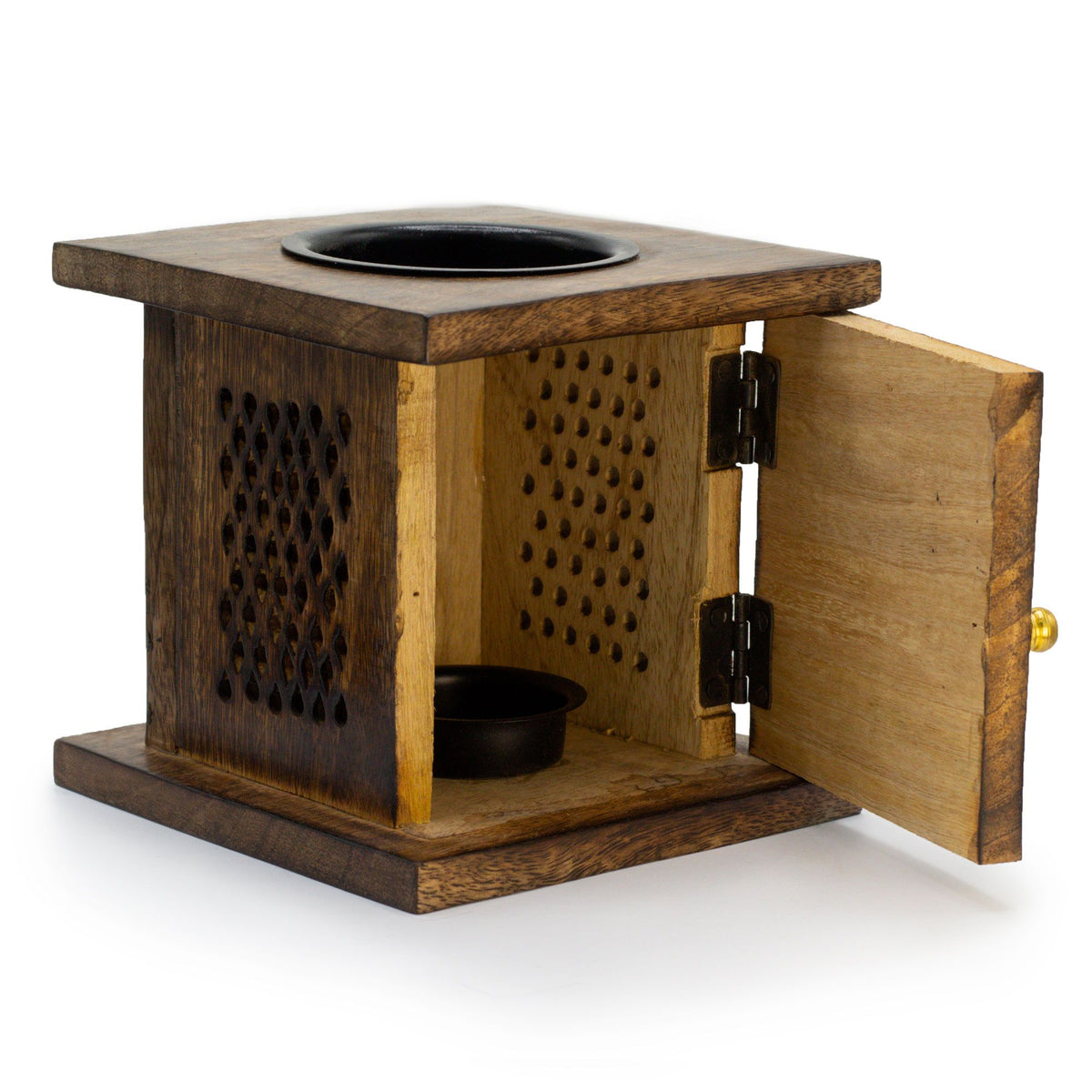Große Duftlampe aus Mangoholz in Boxform – Buddha